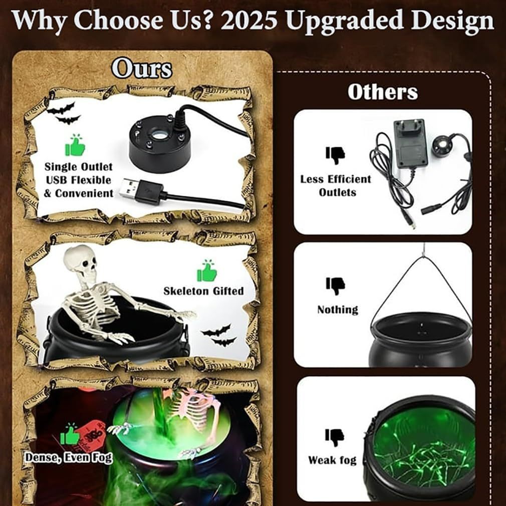 Halloween Decorations Indoor - Cauldron Halloween Decor with Magic Floating Potion Bottles and Diffuser - Black Plastic Witches Bowl Party Decor for Spooky Vintage Home Kitchen Table
